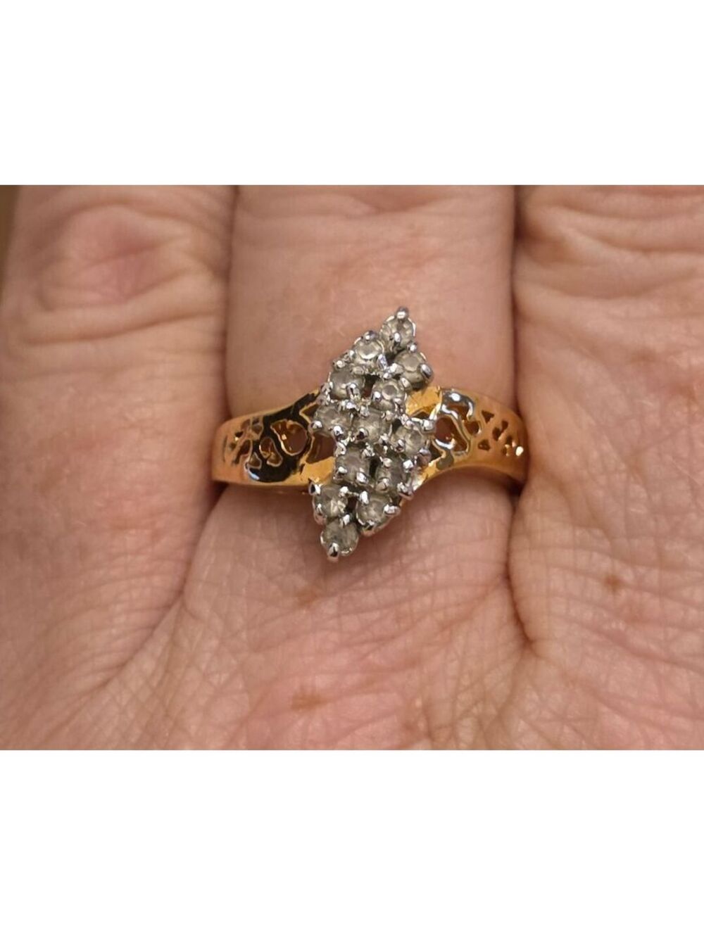 Vintage 14K GE Faux Diamond Cluster Ring - Size 8